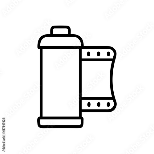 Film canister with exposed film reel in minimalist design  
