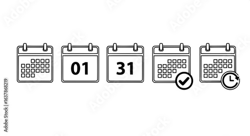 Minimalist calendar line icons. Vector set for planning, scheduling, date confirmation, and time management.