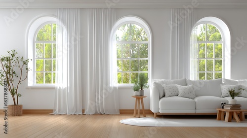 Wallpaper Mural Bright, airy living room with large arched windows. Torontodigital.ca