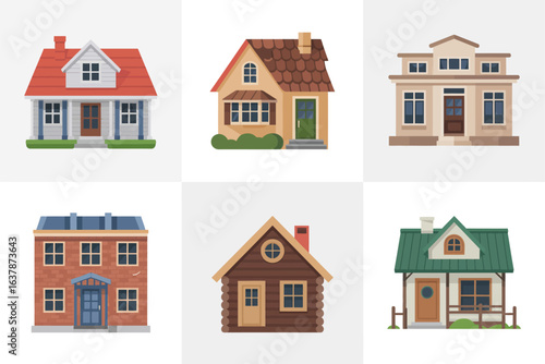 Residential house icon set, family home vector, suburban house illustration, real estate collection, neighborhood design