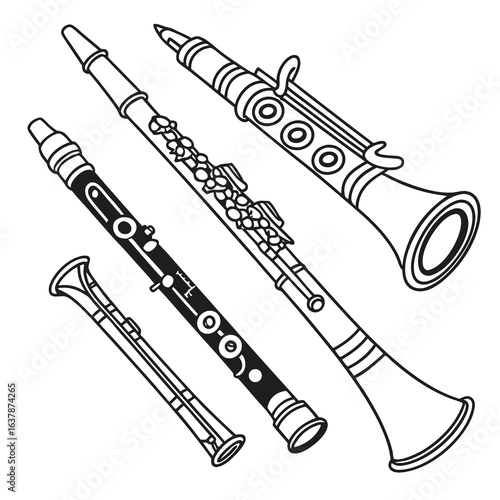 Illustration of clarinets and oboes isolated on white background