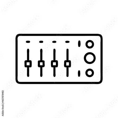 Audio mixer control panel with sliders and knobs in minimalist style  