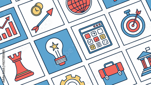 Business Strategy Icons Planning Goals and Success.