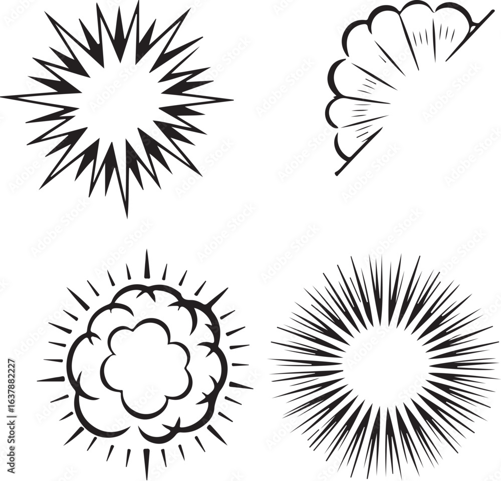 Fototapeta premium Explosion Icon Set Burst Symbol Comic Effect Impact Energy Power Boom Blast