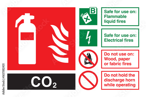 CO2 Fire Extinguisher Sign Vector – Flammable Liquid and Electrical Fire Safety