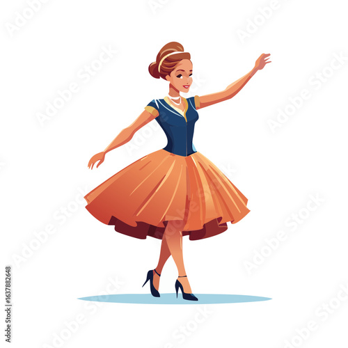 Cartoon dancer woman illustration Elegant ballerina performing classic ballet moves Graceful posture in tutu and heels