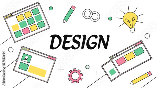Design Concept with Web Windows Lightbulb Pencil Gear and Infinity Symbol.