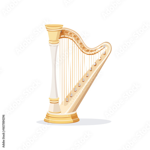 Elegant Harp Instrument Illustration - Musical, Strings, Ornate Design