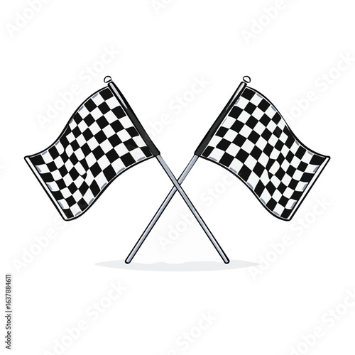 Crossed checkered flags icon finish line vector illustration black background racing competition motor sport challenge victory