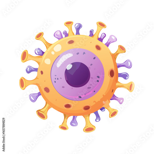 Cartoon Virus Cell Illustration of Viral Microbe Biology Germ Infection Health Hazard Microscopic Pathogen Isolated Against Black
