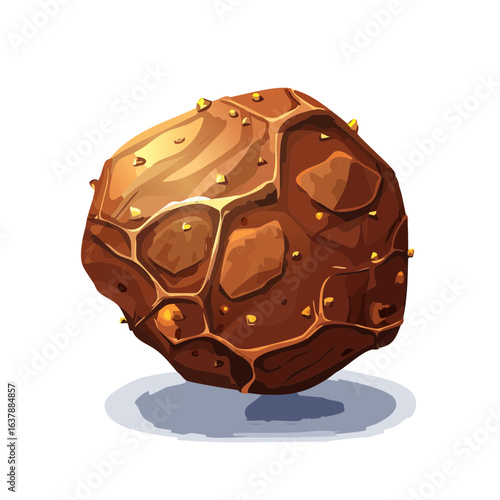 Cartoon rock with small gold crystals set in cracks with a light blue shadow on black background