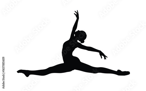 Silhouette of a dancer performing a split leap