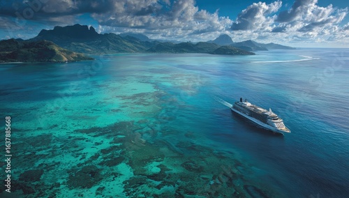 Wallpaper Mural Aerial view of cruise ship in turquoise lagoon, mountains in background Torontodigital.ca