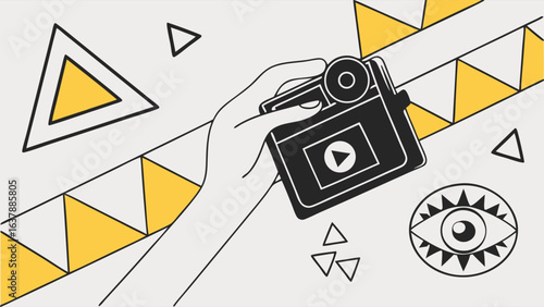 Hand Holding a RetroStyle Video Camera.