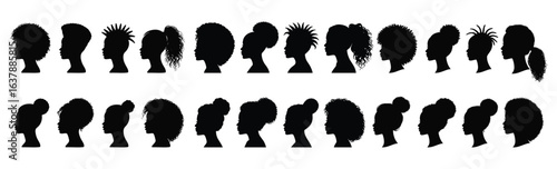 Diverse Collection of Black Female Hair Silhouettes in Profile woman