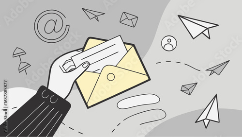 Hand Holding Envelope with Letter Communication Concept.