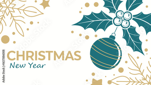 Festive Christmas Ornament and Holly with Decorative Seasonal Elements.