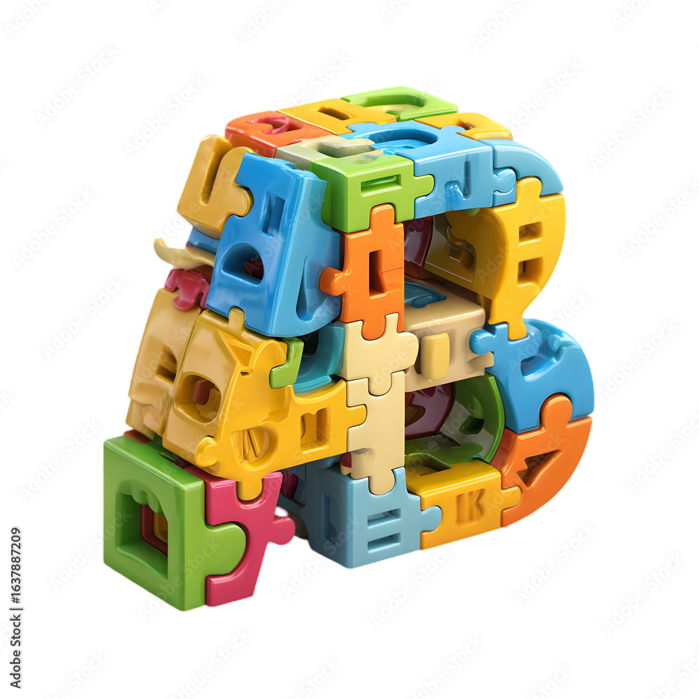 Obraz premium Colorful interlocking building blocks forming the number eight isolated on transparent background