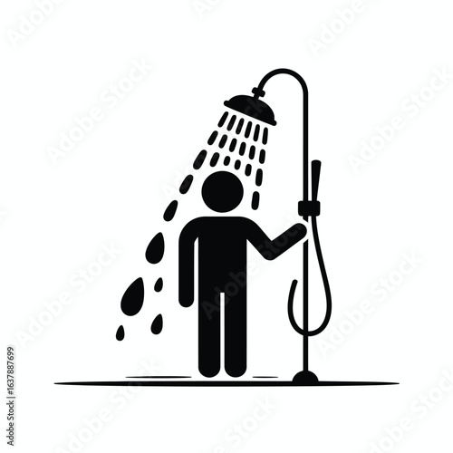 Person showering under a shower head icon