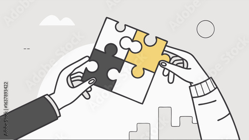 Two Hands Joining Puzzle Pieces for Collaboration.