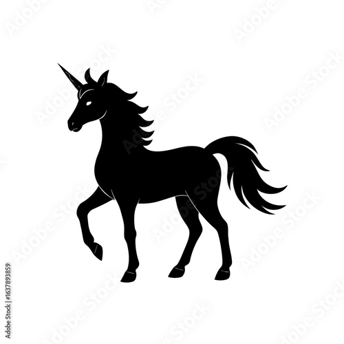 Black unicorn posing on transparent background silhouette