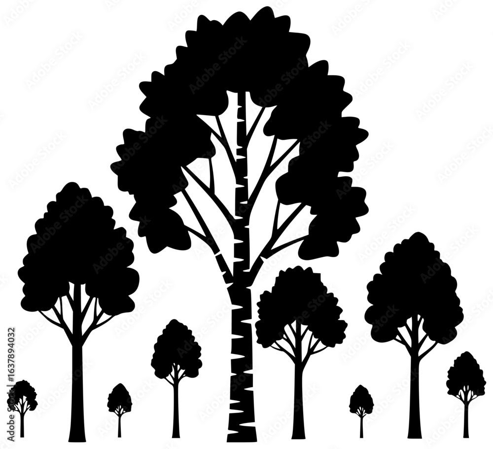 Fototapeta premium Birch tree standing alone on a hill and surrounded by fallen leaves in nature