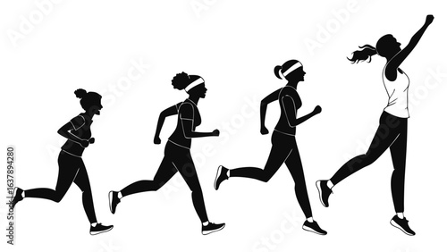 Women Running in Different Stages of a Race.