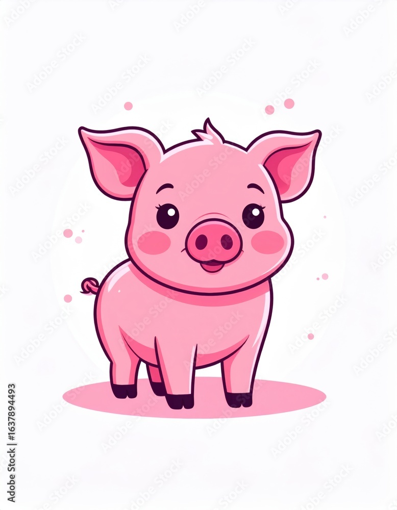 Fototapeta premium A cute, cartoonish pink pig character with a cheerful expression, set against a simple background.