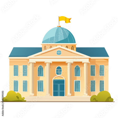 Cartoon Government Building Facade with Columns and Dome