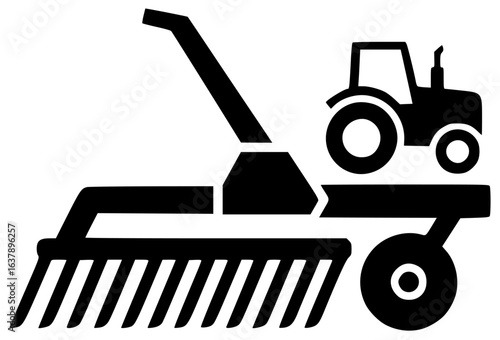 Harrow agriculture tool in a field with tractor for soil preparation and crop management equipment