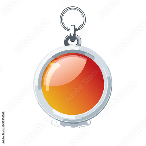 Cartoon Keychain Red Orange Gradient Gem Silver Ring Accessory Black Background Illustration