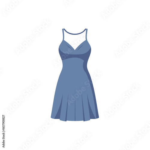 Blue summer dress illustration simple sundress design apparel style v neck elegant clothing woman garment fashion