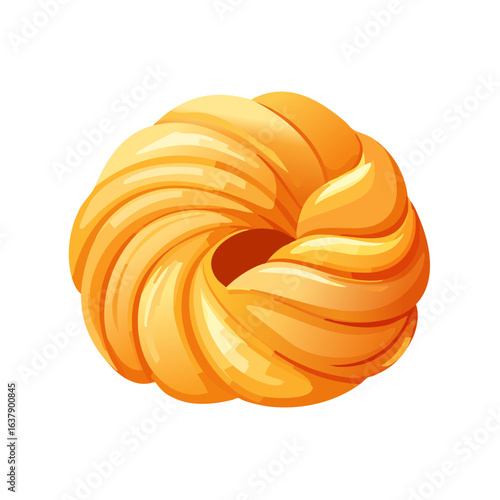 Delicious golden donut vector illustration appetizing pastry on black background dessert treat for breakfast or snack cartoon style sweet glazed baked ring