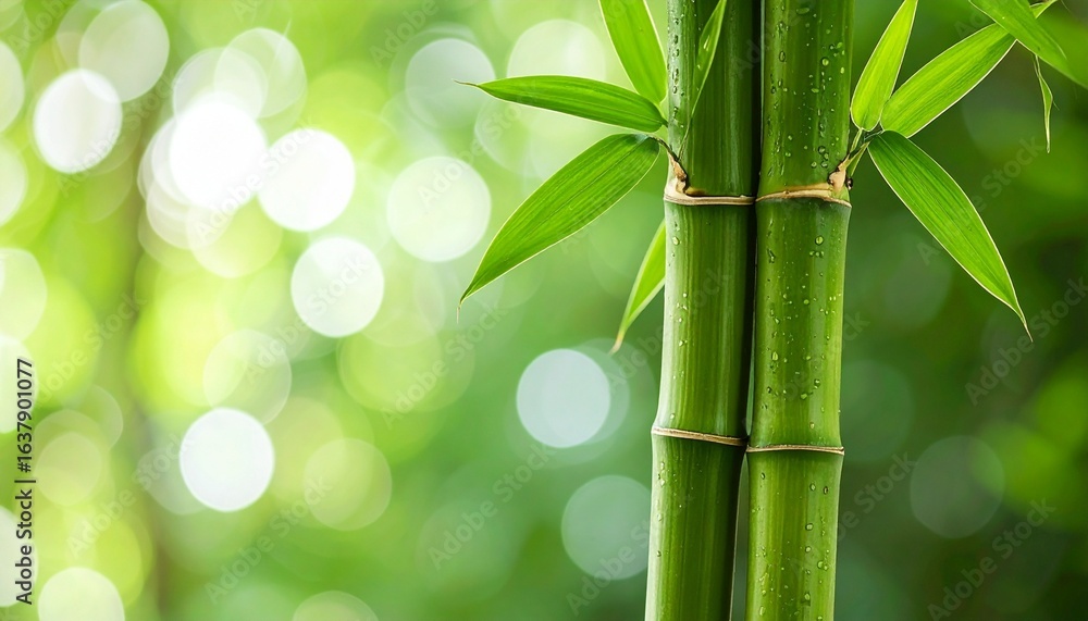 Fototapeta premium Minimalist flag with vibrant green bamboo stalks, segmented nodes, and soft natural background