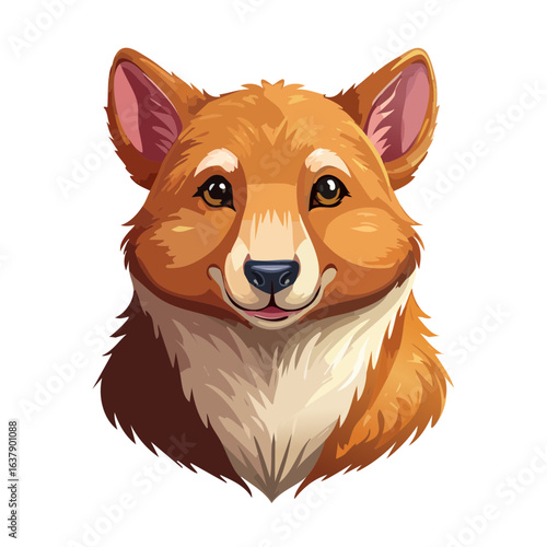 Adorable cartoon style corgi dog with cute smile against a black background