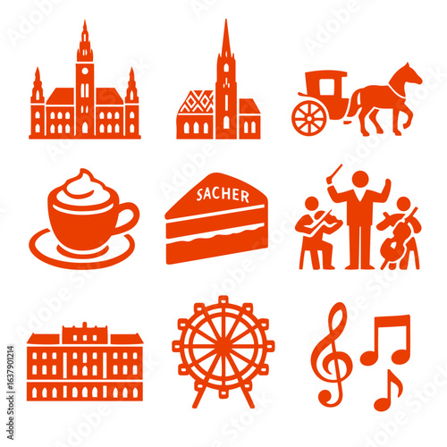 vector isolated orange color wien traditional cultural symbols