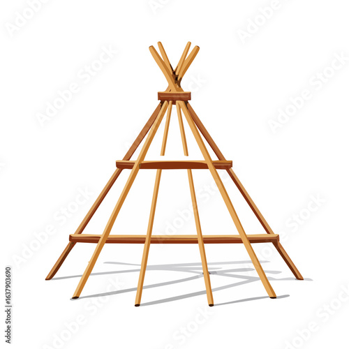 Illustration of a tipi frame against a black background for camping, travel, and indigenous themes