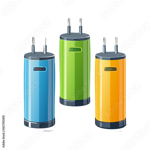 Three colorful portable water heaters cartoon style indoor plumbing service illustration