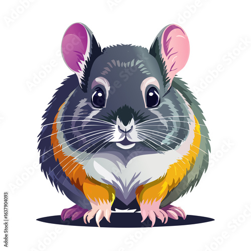 Cartoon chinchilla on black background illustration cute rodent pet portrait friendly adorable eyes whiskers character art