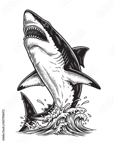 shark vector illustration, shark icon silhouette design vector art