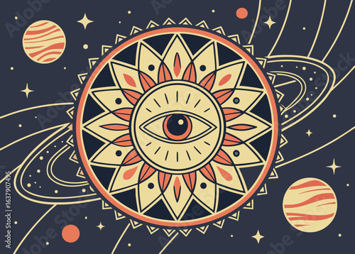 Celestial Mandala with All Seeing Eye and Planets eye of providence