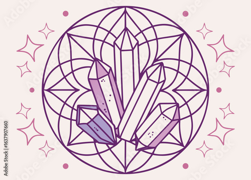 Crystal Cluster Within A Geometric Mandala Design pattern