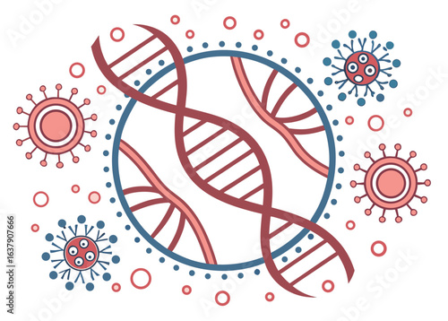 DNA Helix Surrounded by Viruses and Bubbles double helix