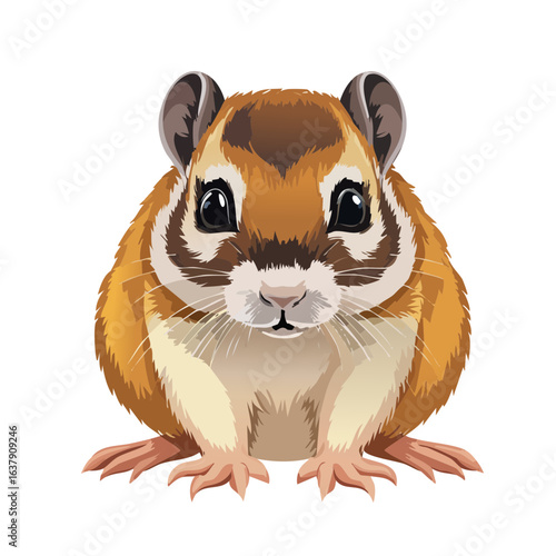Cute cartoon chipmunk illustration against black background. Friendly rodent character for children's books or educational materials. Vector design.