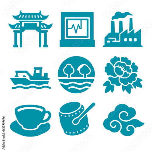vector isolated blue color Tangshan traditional cultural symbols