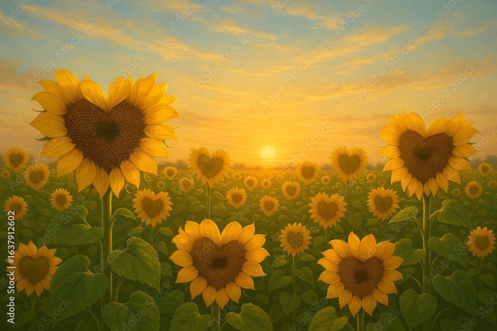 Fototapeta premium A field of sunflowers at sunset