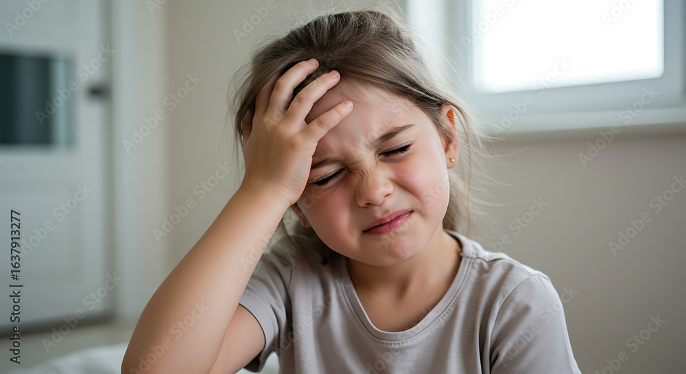 Young Girl Experiencing a Headache or Migraine Symptoms and Relief Young Girl Experiencing a Headache or Migraine Symptoms and Relief