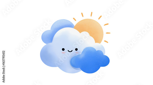Cute cartoon cloud and sun happy weather illustration