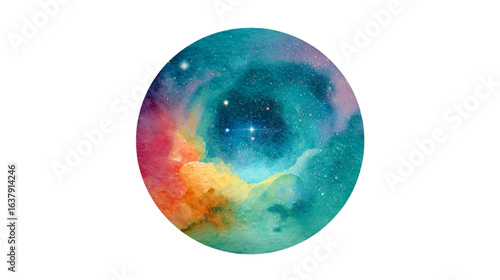 Watercolor Cosmic Nebula Galaxy Stars Space Art Painting