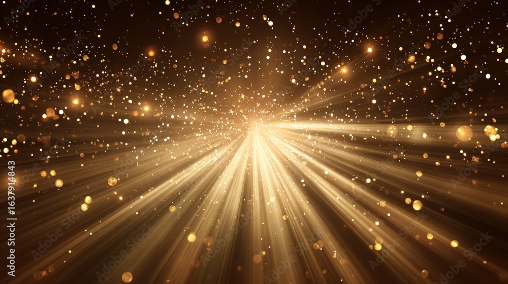 Fototapeta premium Golden Light Rays with Sparkling Particles for Festive Celebrations and Elegant Design Backgrounds